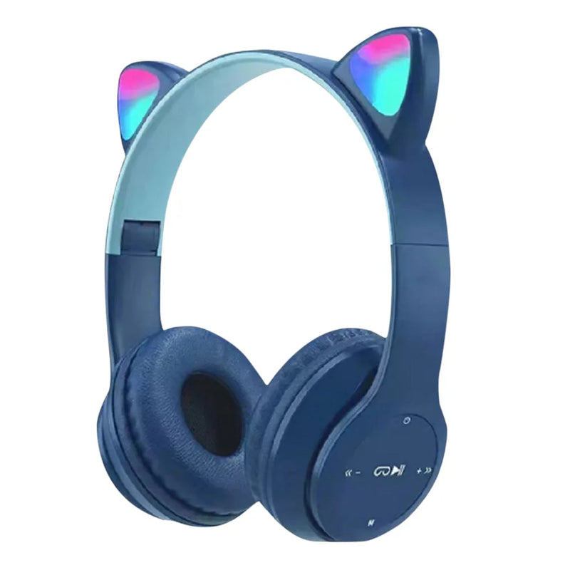 Fones de Ouvido VAKIND – Sem Fio Bluetooth com Luz LED em Formato de Orelhas de Gato, Microfone e Controle, Over-Ear para Crianças e Adolescentes