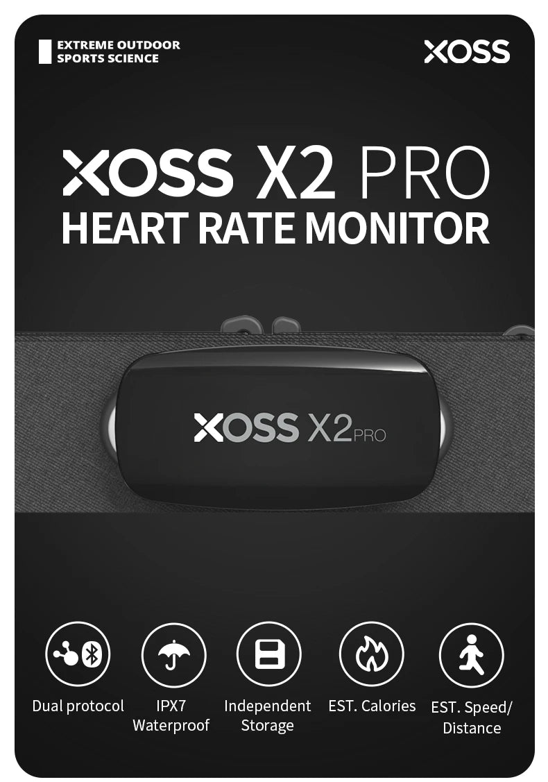 XOSS X2 Pro – Monitor de Frequência Cardíaca Recarregável para Natação, Corrida, Ciclismo e Vela