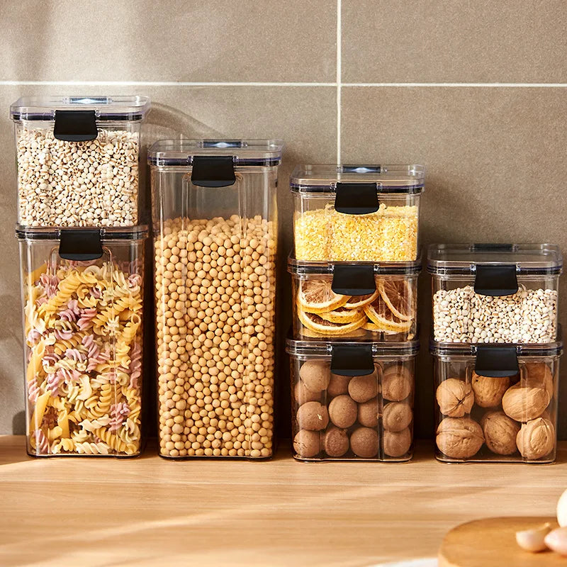 Caixa de Armazenamento de Alimentos Selada | Pote de Plástico com Tampa para Cereais, Doces e Grãos | Organizador de Cozinha e Geladeira