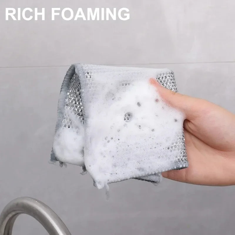 Panos de Limpeza em Microfibra com Arame de Aço | Dupla Camada, Não Arranha | Toalhas de Cozinha, Banheiro e Utensílios Domésticos (5/20 Peças)