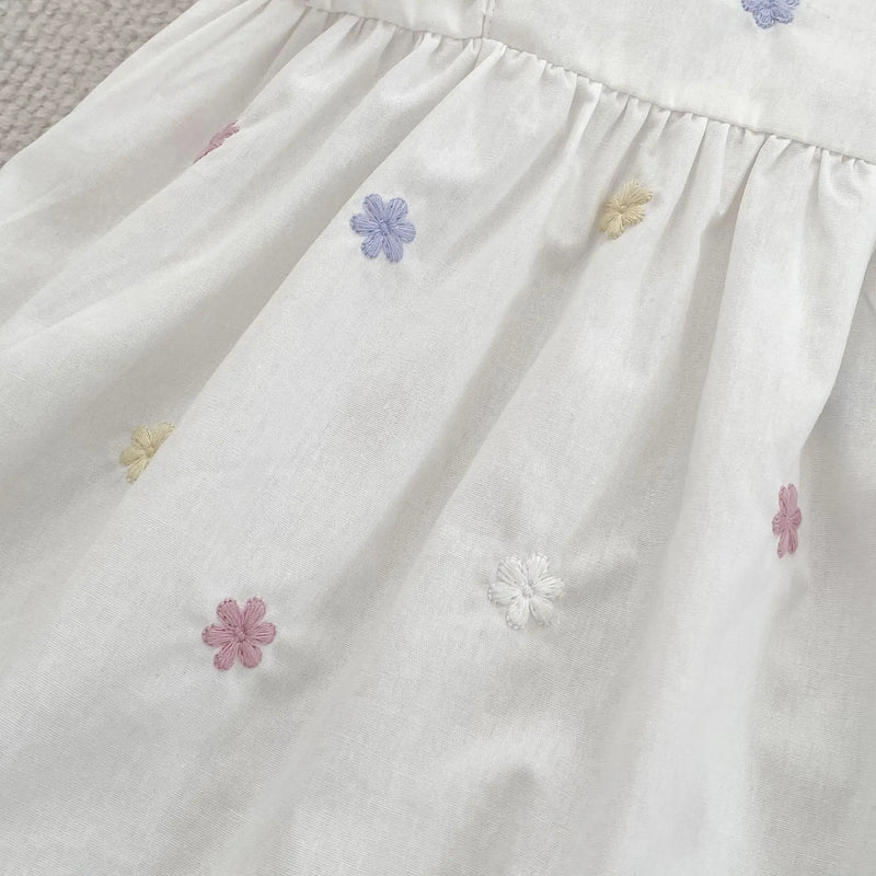 Vestido Infantil Princesa Floral com Bordado – Algodão, 1 a 6 Anos – Modelo Europeu