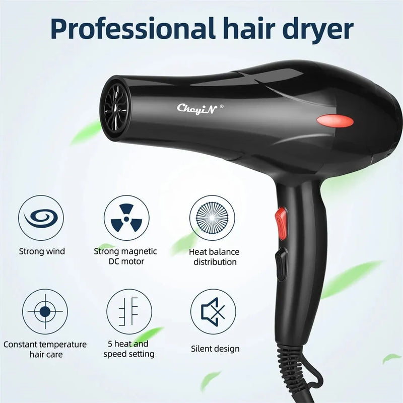 CkeyiN Secador de Cabelo Profissional 1600W – Íons Negativos, Uso Doméstico e Salão com Difusor e Concentrador