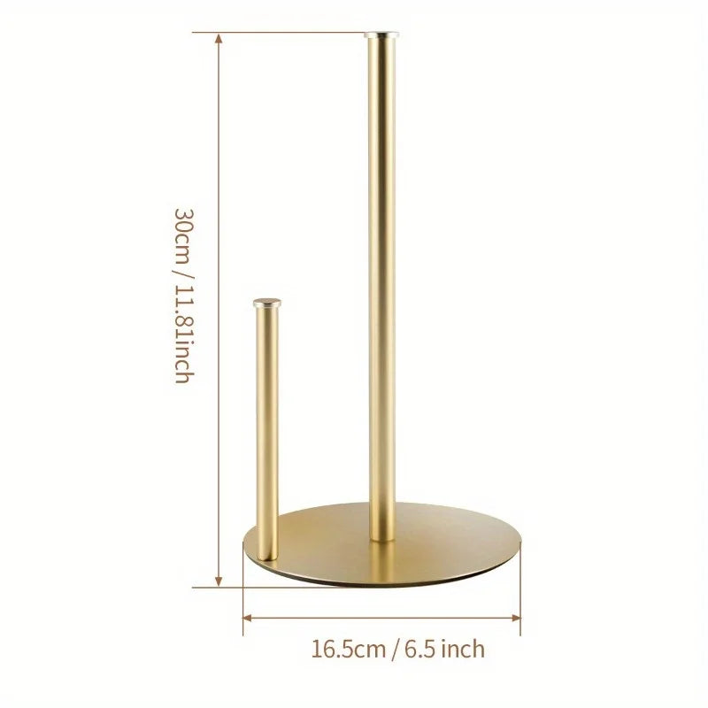 Paper Towel Holder Black, Premium Stainless Steel Kitchen Roll Dispenser, Countertop Roll Organizer with Weighted Base