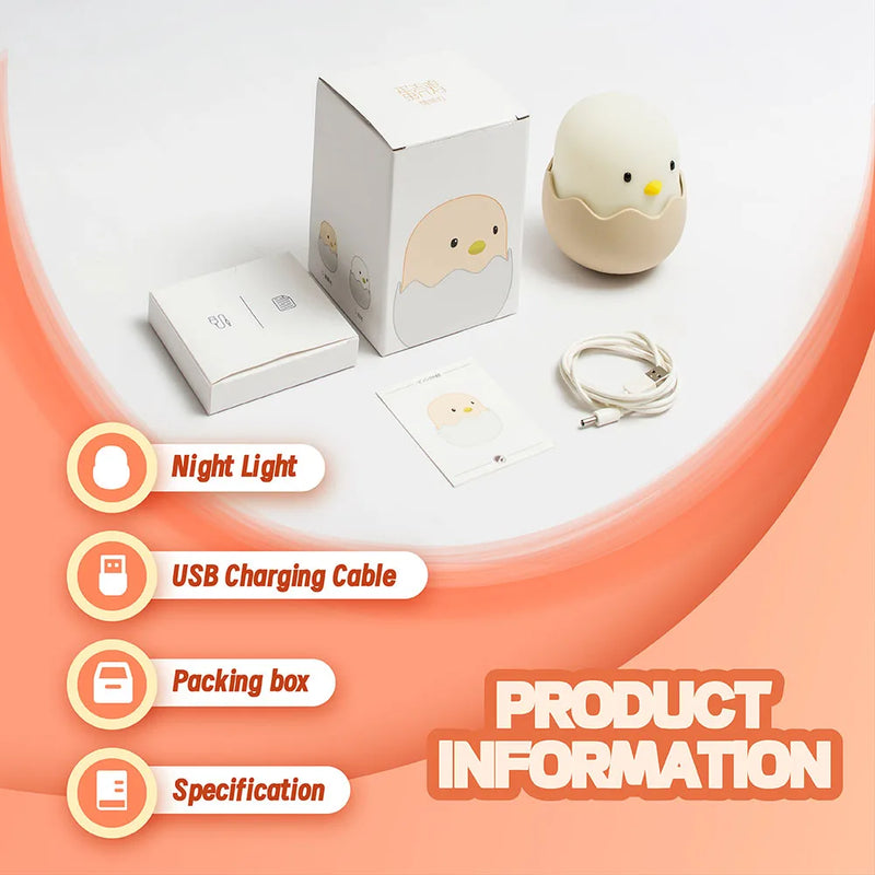 Luz Noturna Infantil em Silicone – Pato com Temporizador, Recarregável USB e Controle por Toque