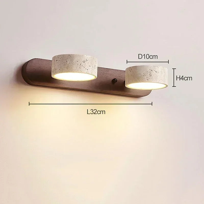 Luminária de Parede LED de Pedra Calcária Natural | Espelho de Vaidade Dupla Face Rotativo | Aplique Decorativo para Quarto e Banheiro