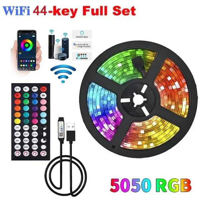 1-30m/100ft Luz de Tira LED USB RGB com Bluetooth, Controle por Toque e App – Backlight para TV e Decoração de Quarto