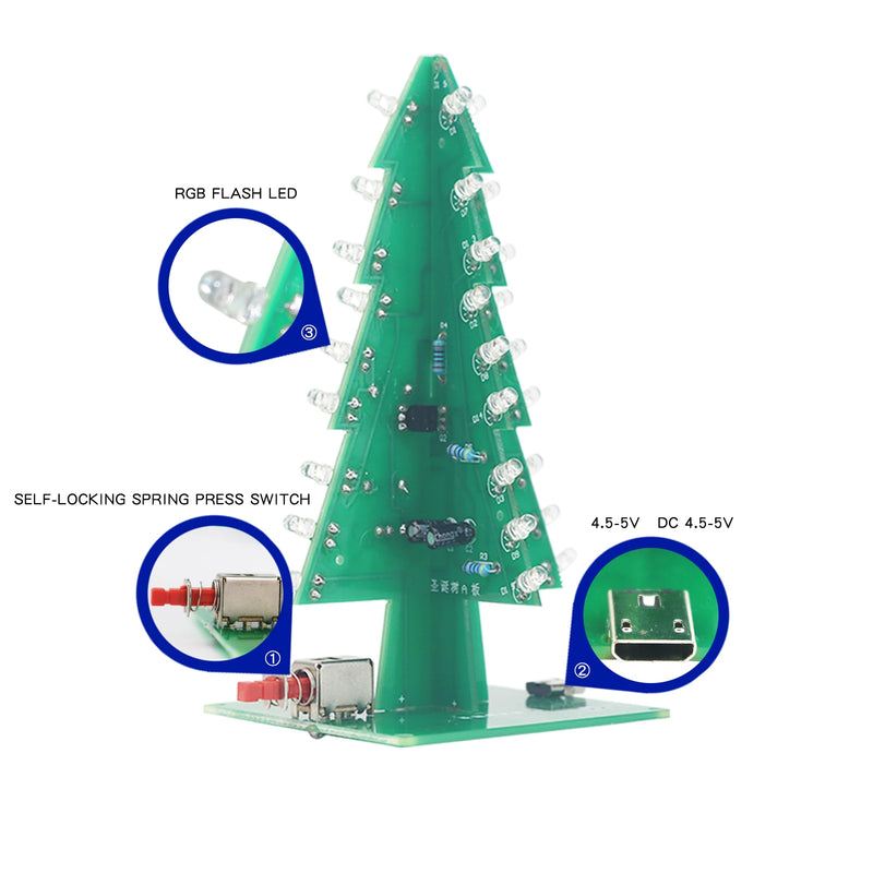 Kit Eletrônico 3D de Árvore de Natal – DIY com LEDs Piscantes Coloridos para Montagem e Prática de Soldagem