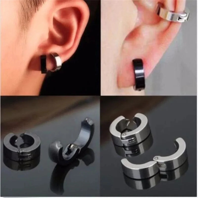 2 Peças Brincos de Aço Inoxidável 316L | Argolas Clip-On Sem Perfuração para Homens