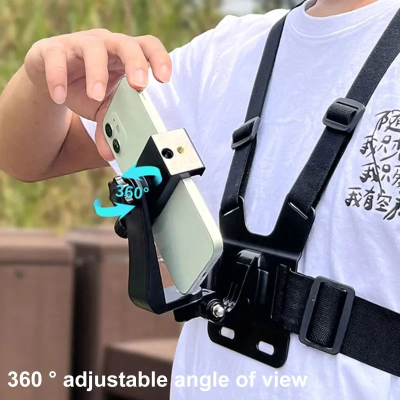 Suporte de Cinta Peitoral 5 em 1 para Celular – Gravação em Primeira Pessoa, Transmissão ao Vivo e Acessórios Fixos