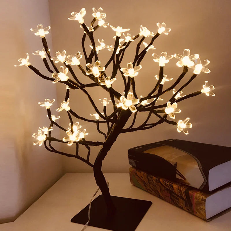 Luminária de Mesa LED Rosa Flor com Luzes de Fadas – USB, Decoração de Natal, Festa, Quarto, Casamento e Presente do Dia das Mães