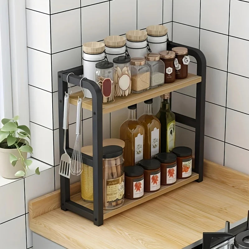 Prateleira de Bancada de Metal 2 Camadas | Organizador de Café, Canecas e Condimentos | Rack de Cozinha à Prova de Ferrugem