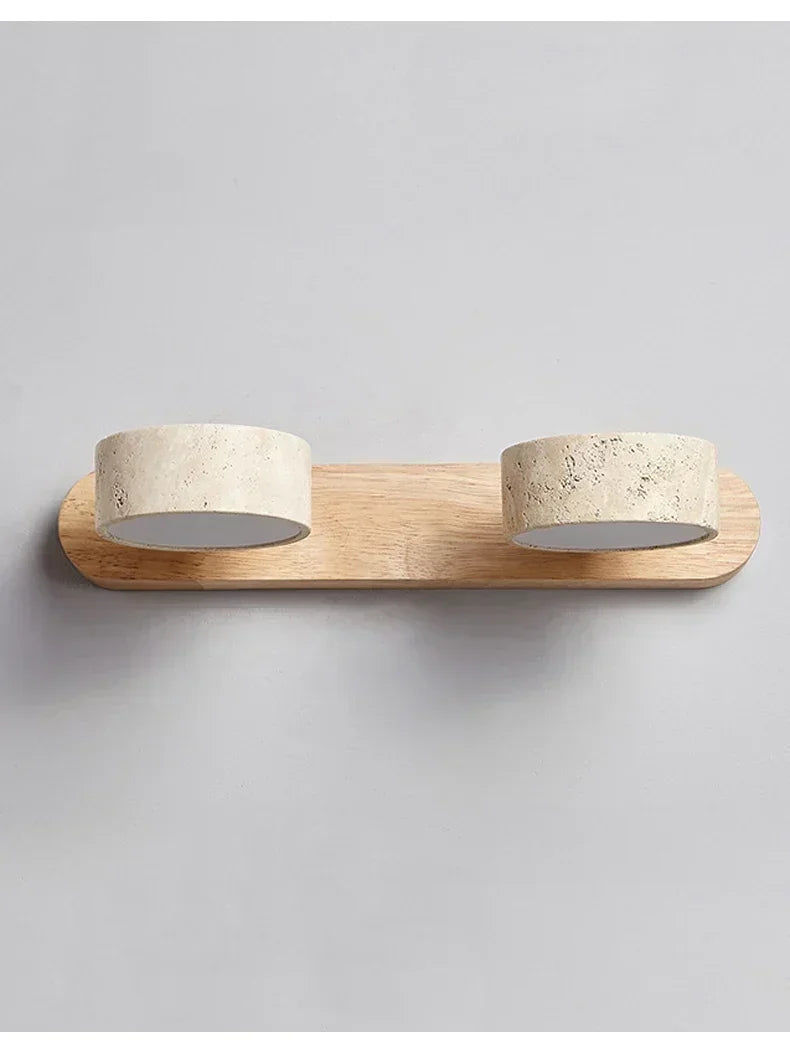 Luminária de Parede LED de Pedra Calcária Natural | Espelho de Vaidade Dupla Face Rotativo | Aplique Decorativo para Quarto e Banheiro