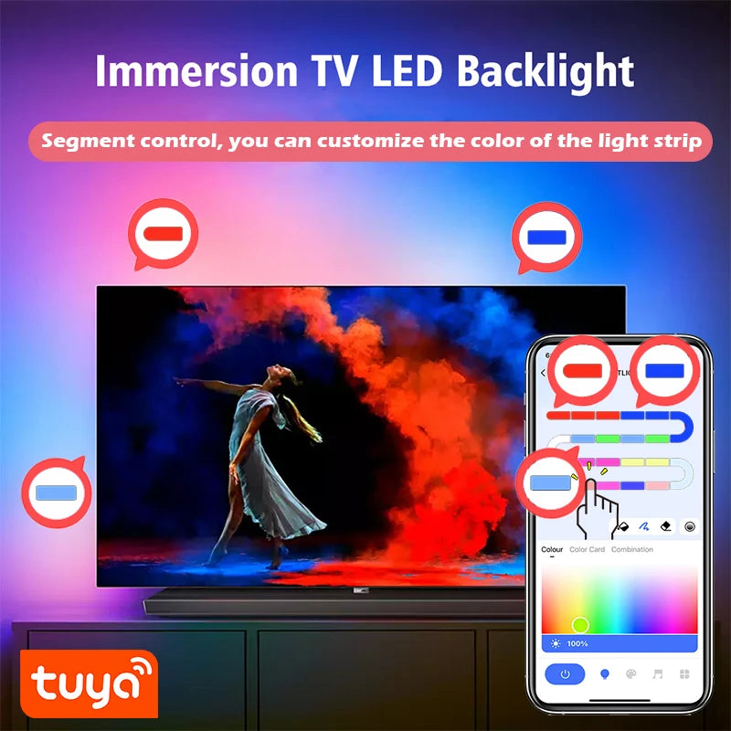 TUYA LED Strip Lights WS2812 RGBIC – Tira de LED Endereçável com Efeito Perseguidor, Wi-Fi, USB 5V, Smartlife Dreamcolor
