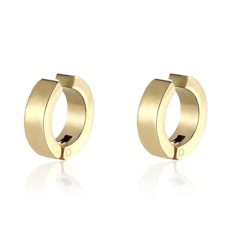 2 Peças Brincos de Aço Inoxidável 316L | Argolas Clip-On Sem Perfuração para Homens
