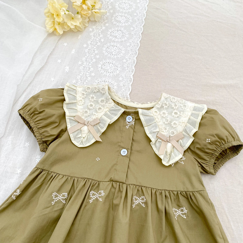 Vestido Infantil Princesa Floral com Bordado – Algodão, 1 a 6 Anos – Modelo Europeu