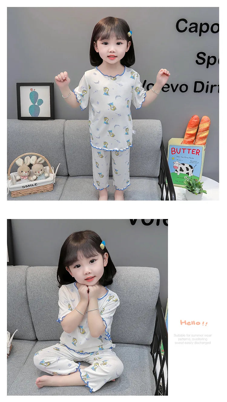 Conjunto de Pijama Infantil em Algodão – Regata e Shorts de Verão com Estampa de Desenho Animado (4 a 6 anos)