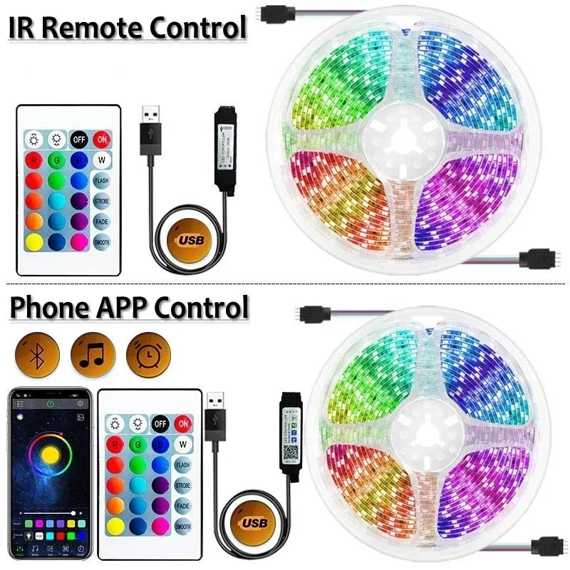 1-30m/100ft Luz de Tira LED USB RGB com Bluetooth, Controle por Toque e App – Backlight para TV e Decoração de Quarto