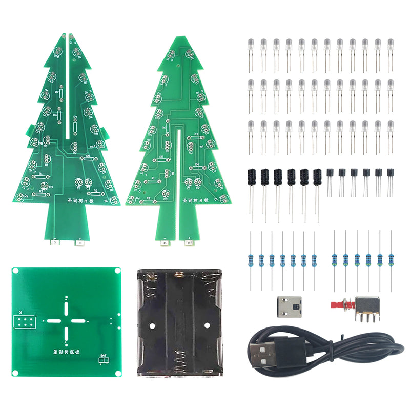 Kit Eletrônico 3D de Árvore de Natal – DIY com LEDs Piscantes Coloridos para Montagem e Prática de Soldagem